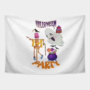 Spooktacular Halloween Party: Raven, Ghost, Witch's Cauldron, Scarecrow, Candy Treats - Happy Halloween Tapestry