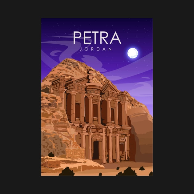 Petra Jordan Vintage Minimal Travel Poster at Night by jornvanhezik