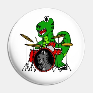 Dinosaur Drummer T-Rex Playing Drums Musician Pin