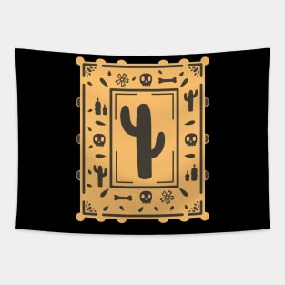 Dia De Los Muertos -  orange - Papel Picado - Black Cactus - Black Skull Tapestry