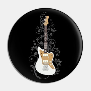 Vintage White Offset Style Electric Guitar Flowering Vines Pin