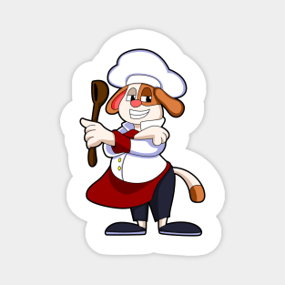 Dog as Cook with Cooking apron & Wooden spoon Magnet