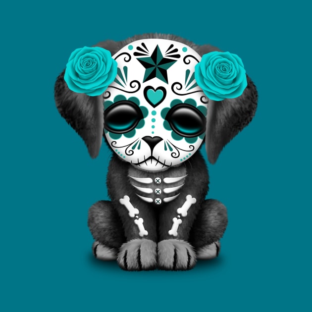 Cute Teal Blue Day of the Dead Puppy Dog by jeffbartels