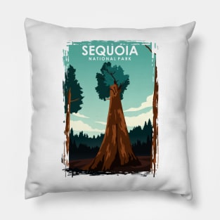 Sequoia National Park Vintage Minimal Travel Poster Pillow