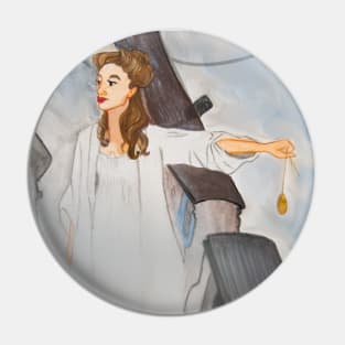 Pirate Girl sailing the Caribbean Illustration Pin