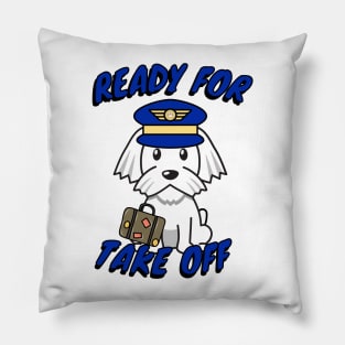 Cute White dog is a pilot Pillow