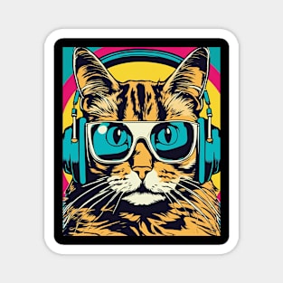 Cat With Glasses.Cat With Headphone Magnet