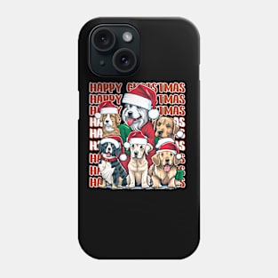 Happy Christmas Dog Family in Santa Hats Phone Case