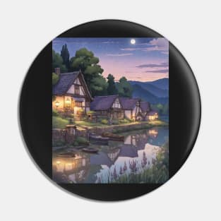 Sunset Cute Village Pin