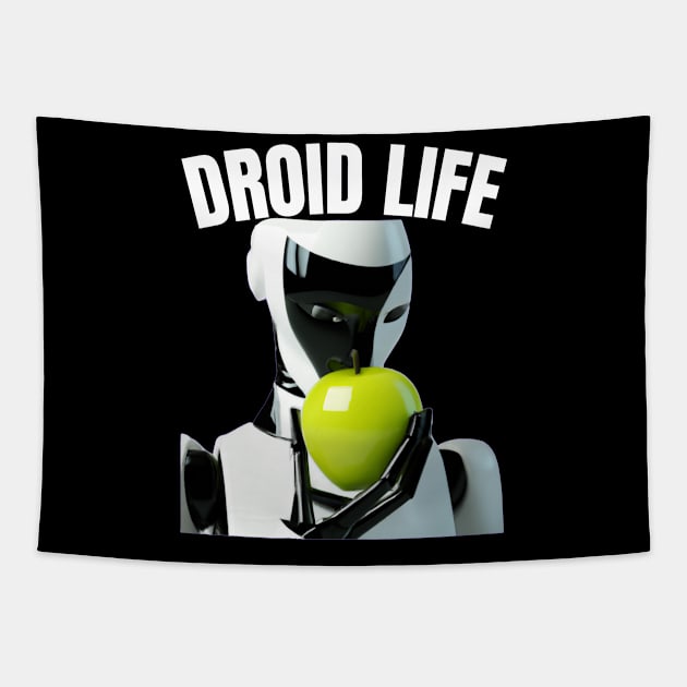 Droid Life Funny Androids Eating Apples Technology Engineering Robot Tapestry by Jo3Designs