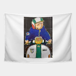 Retro Scooter, Classic Scooter, Scooterist, Scootering, Scooter Rider, Mod Art Tapestry