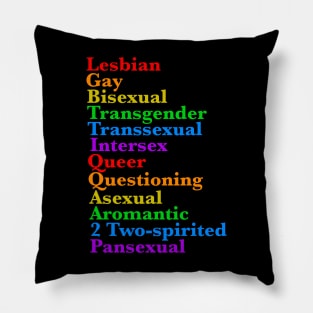 LGBTTIQQAA2P Pride Diversity Rainbow LGBTQ Acronym Pillow