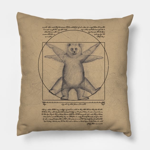 The Vitruvian bear Pillow by Zolinstudio