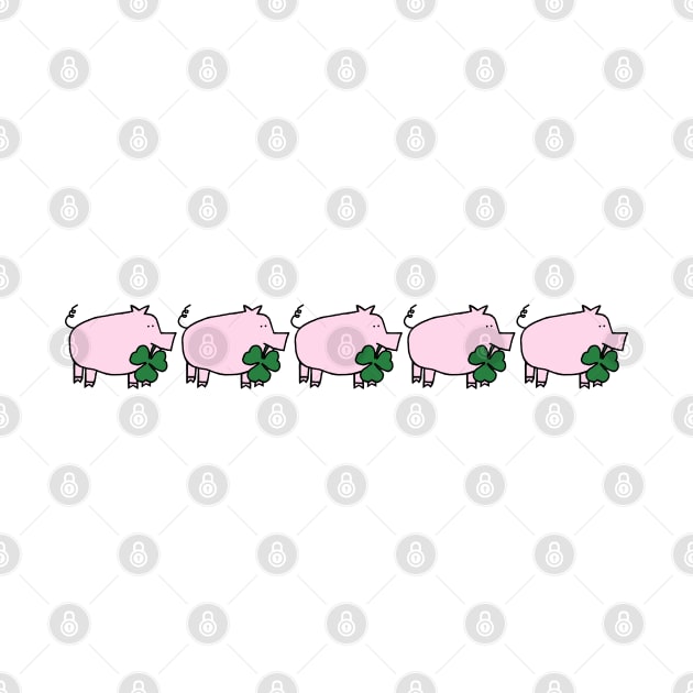 Five Pink Pig Holding Shamrock for St Patricks Day by ellenhenryart