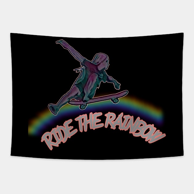 Ride the rainbow, skater girl Tapestry by CreakyDoorArt