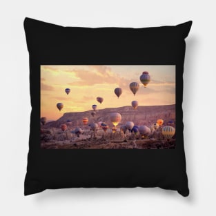 Colorful hot air balloons flying in Cappadocia, Turkey Pillow