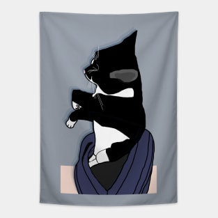 CUTE Tuxedo Cat oozing from his igloo  Copyright TeAnne Tapestry