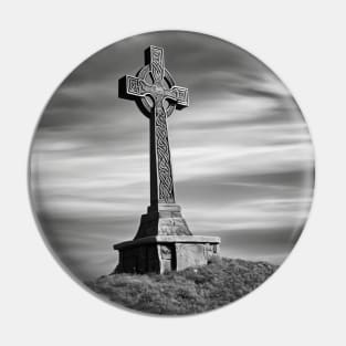 Celtic Cross on a Hill under a Cloudy, stormy sky in Black and Gray. Pin