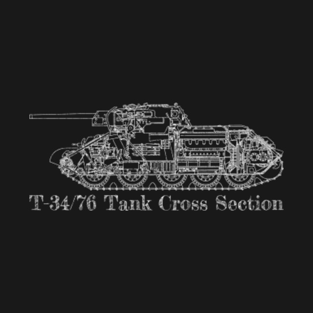 Discover T-34 76 Tank Russian WW2 Blueprint Cross Section Tanks Blueprint Schematic Gift - T 34 76 Tank Cross Section Blueprint - T-Shirt