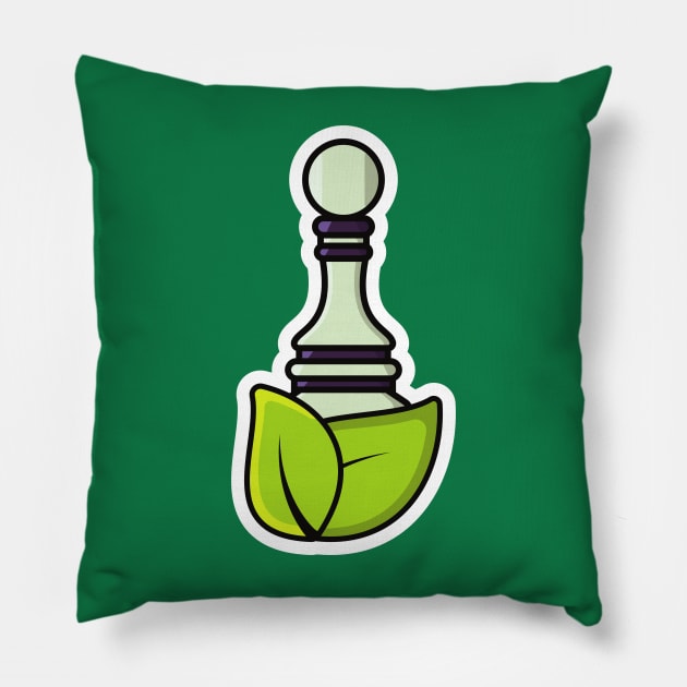 Pawn Chess with Green Leaves Sticker design vector illustration. Sport board game object icon concept. Green leaf and chess sticker design icon logo with shadow. Pillow by AlviStudio
