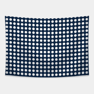 Navy Blue and White Lined Medium Polka Dots Tapestry