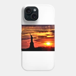 The Statue Of Liberty Silhouette At Sunset Phone Case