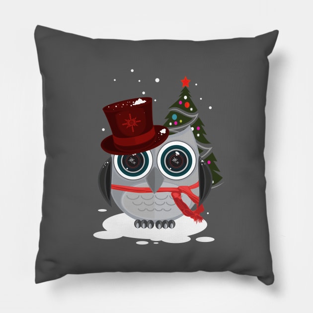 Top Hat Owl - Christmas Pillow by adamzworld