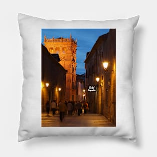 Calle de la Campania street at dusk, Salamanca Pillow