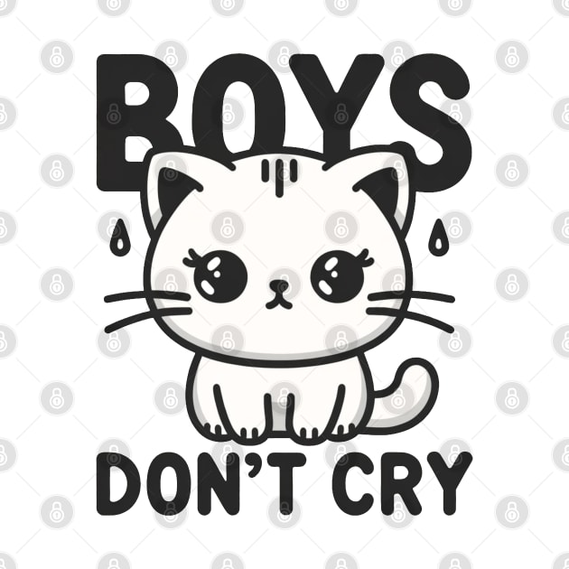 Boys Don't Cry Pouty Cat T-Shirt | Cute Feline Humor by Afternoon Leisure