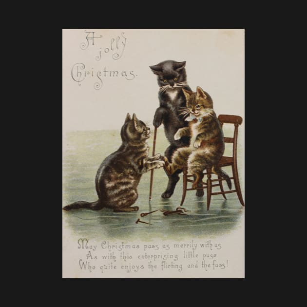 Vintage Christmas Cats - Victorian Holiday Card by softbluehum