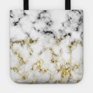 Black and white marble gold sparkle flakes Tote