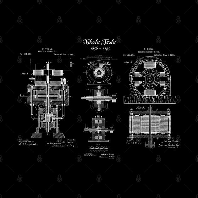 Nikola Tesla Generator Inventions Patent Prints by MadebyDesign