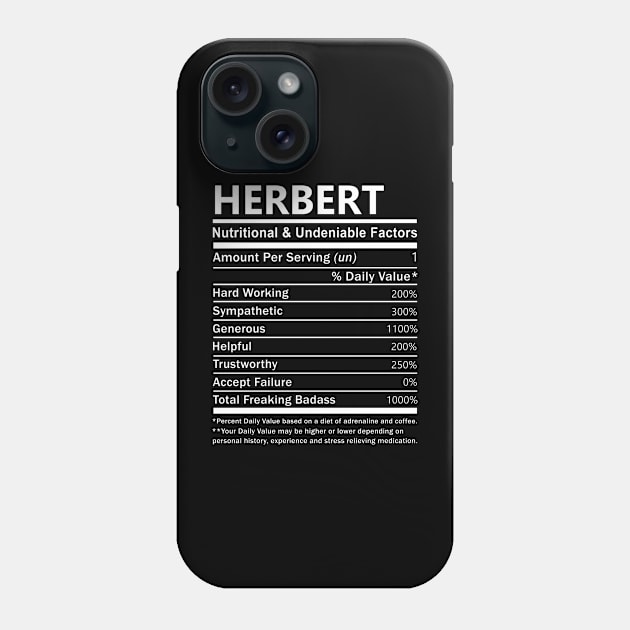 Herbert Name T Shirt - Herbert Nutritional and Undeniable Name Factors Gift Item Tee Phone Case by nikitak4um