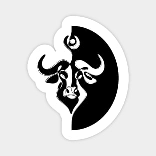 Minimalistic Continuous Line Bull Portrait (black and white colorblock) Magnet