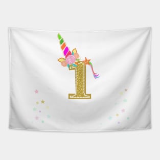 One. First birthday. Colorful unicorn birthday invitation Tapestry