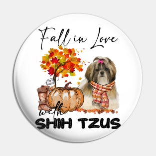Fall In Love With Shih Tzus Fall Pumpkin Thanksgiving Pin