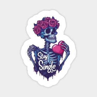 Stay Single: Pop Art Skull with Rose Crown & Heart Motif Magnet