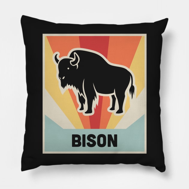 BISON - Vintage 70s Style Poster Pillow by MeatMan