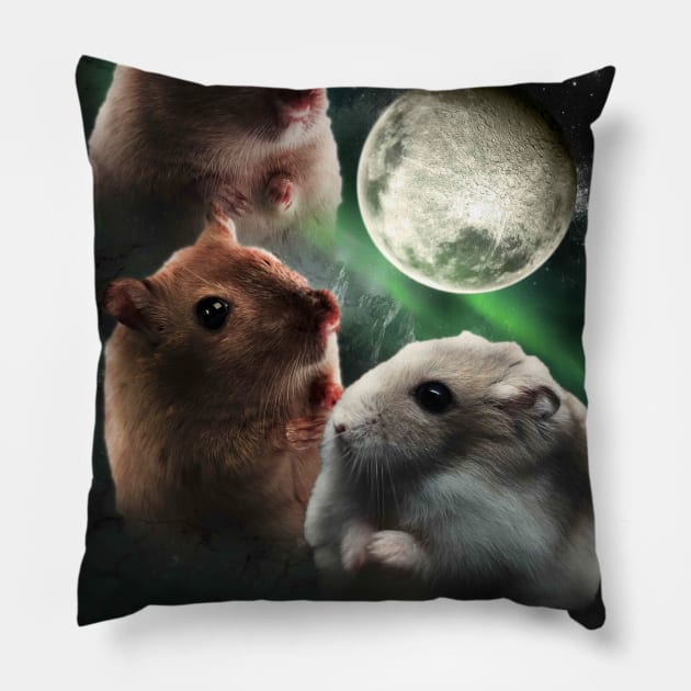 3 Hamster Moon, Wolf Hamsters, Wolves Howling Pillow by Random Galaxy