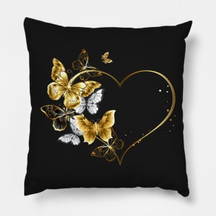 Heart with Golden Butterflies Pillow