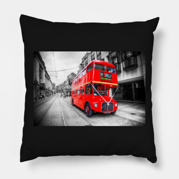 London Red Bus, Double Decker To Knightsbridge Pillow by tommysphotos