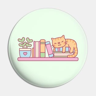 Books, Plants and Cute Cat Doodle Pin