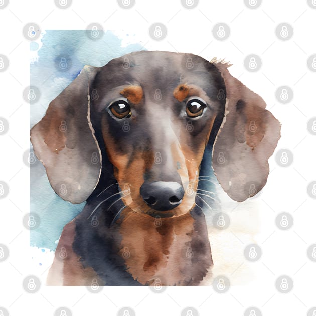 Watercolor Dachshund Black and Brown Portrait by designs4days