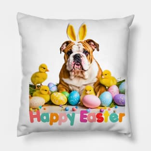 Happy Easter English Bulldog Bunny Pillow