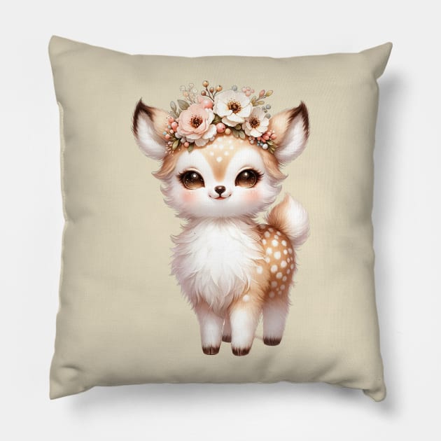 Fluffy Baby Deer Pillow by dcohea