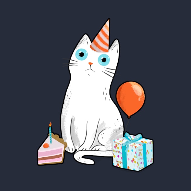 Intense Gaze White Birthday Cat by zorrorojo