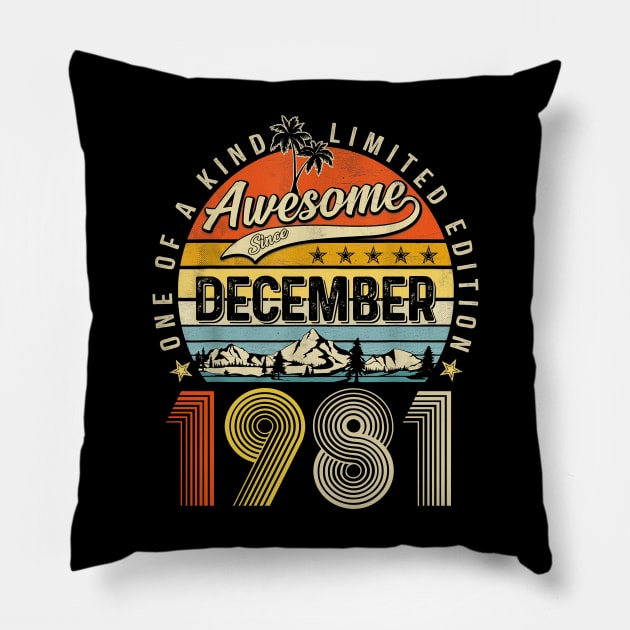 Awesome Since December 1981 Vintage 42nd Birthday Pillow by Mhoon 