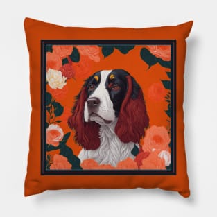 Dogs, spaniel and flowers, dog, style vector (red version 2 spaniel) Pillow