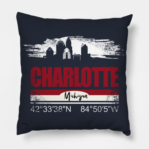Charlotte Skyline City Silhouette Pillow by DimDom
