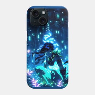 Bioluminescent glowing girl in the cave Phone Case